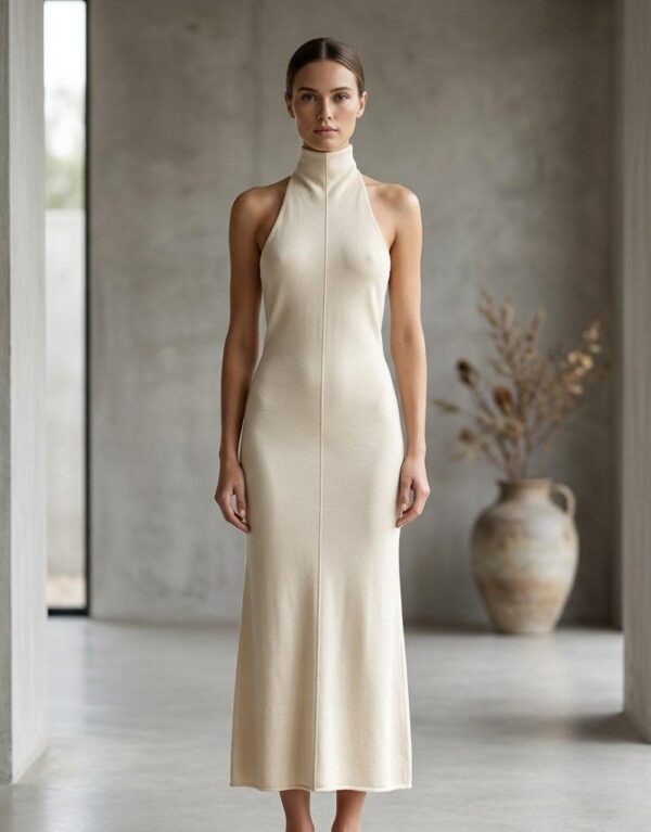 Vestido Halter Cuello Alto en Punto Viscosa