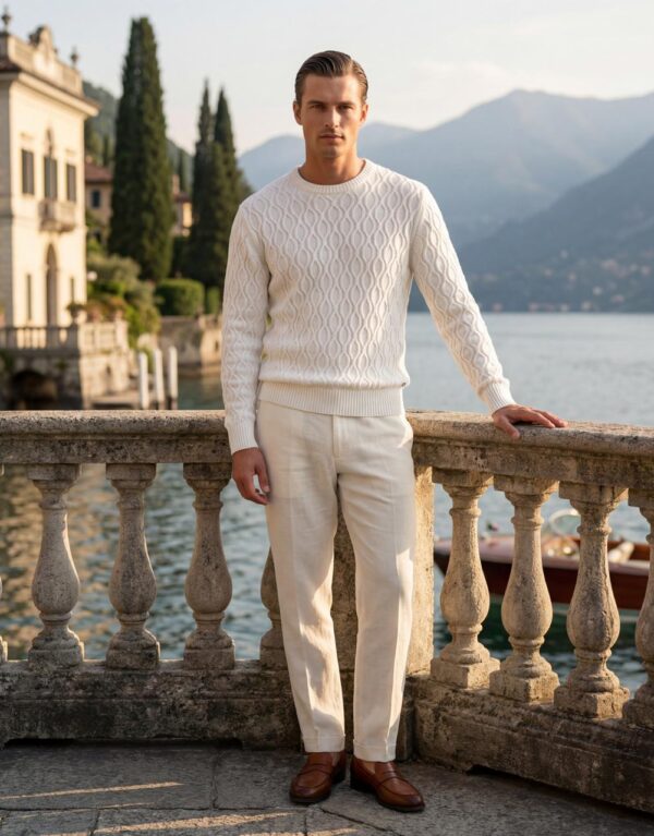 Suéter Cable Knit Cuello Alto en Algodón Premium